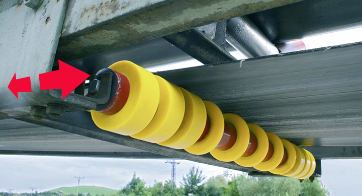 Adjustment of return roller under conveyor belt.